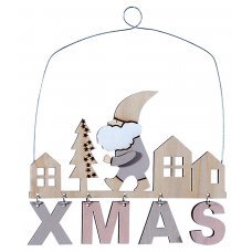 Χριστουγεννιάτικη Ξύλινη Επιγραφή "XMAS" με Δεντράκι και Άγιο Βασίλη (21cm)